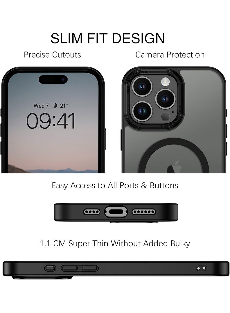 Rivin iPhone 16 Pro Case with MagSafe – Strong Magnetic Matte Cover, Military Grade Shockproof Protection, Anti-Scratch Soft TPU + Hard PC Slim Grip Case for iPhone 16 Pro (6.3”) – Black - Image 5